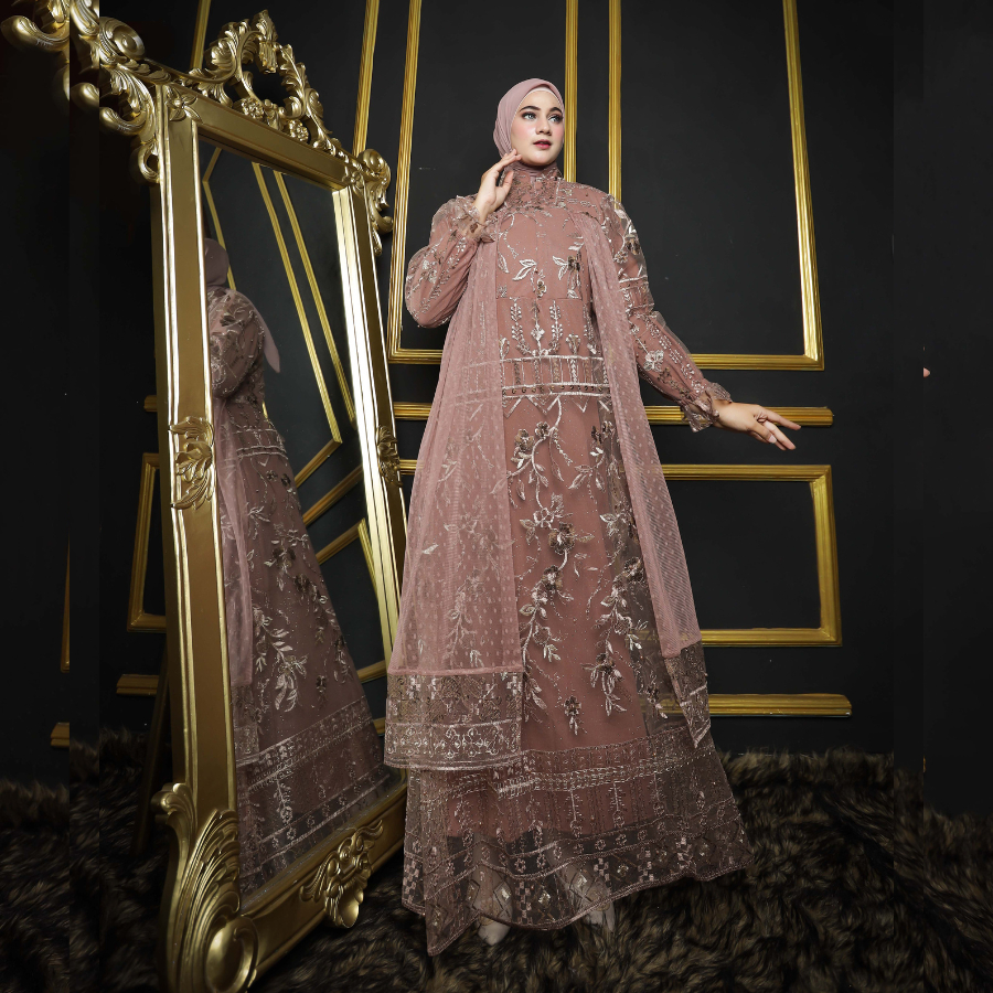 RAISHA - Gamis Brukat NAJWA Dress Kondangan Busui Friendly Full Tile Brokat Bordir Keliling Mix Tile