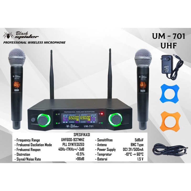 BlackSpider Mic Microphone Wireless Black Spider UM 701 UHF Original Wireless Vocal 2 Mic Handheld M
