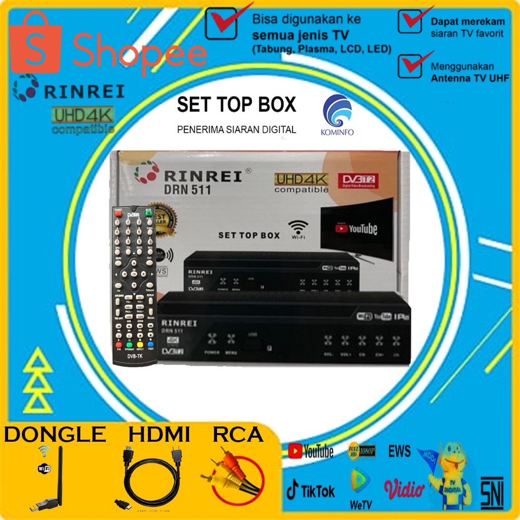 STB Digital DVB-T2 RINREI DRN-511c Set Top Box TV Digital Rinrei