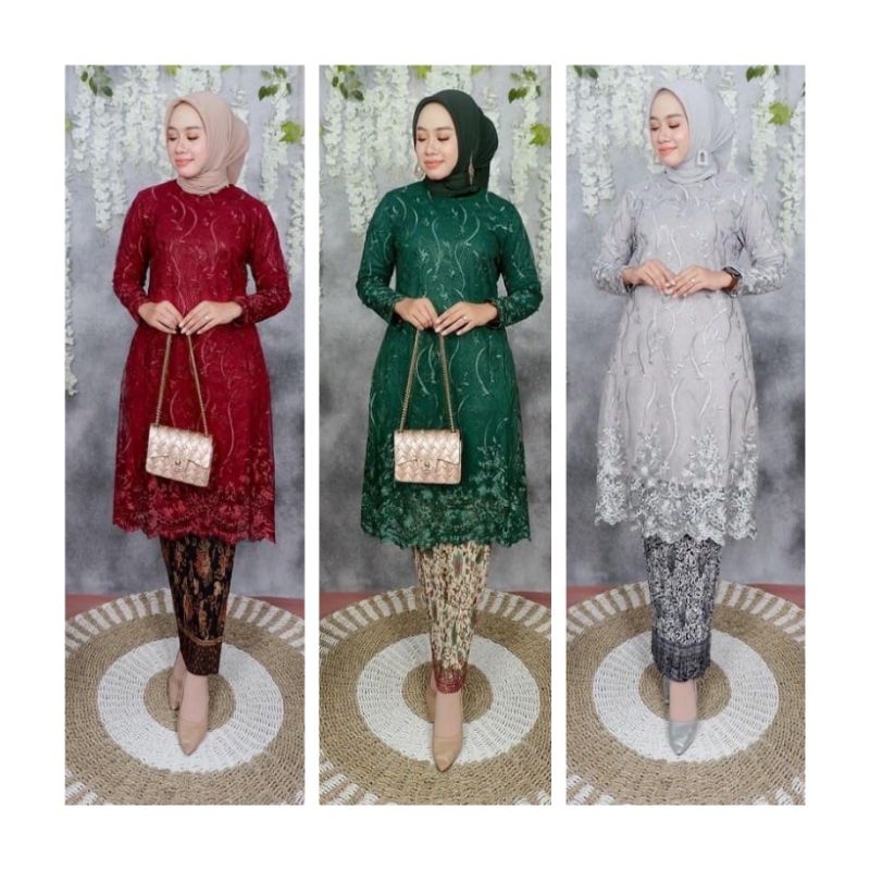 Tunik Kebaya Modern Setelan Kebaya Modern Tunik Brukat Tulle Premium Kebaya Pesta Kebaya Tulle Premi