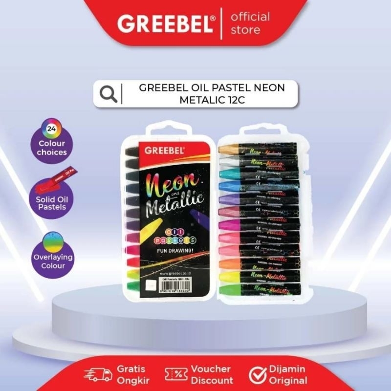 

Crayon Greebel Oil Pastel Neon & Metalic 12 Warna Non Toxic