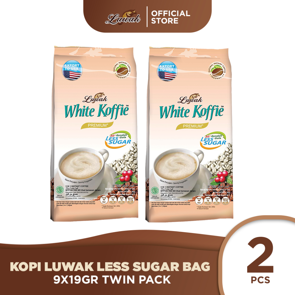 

Kopi Luwak White Koffie Less Sugar Bag 9x19gr Twin Pack