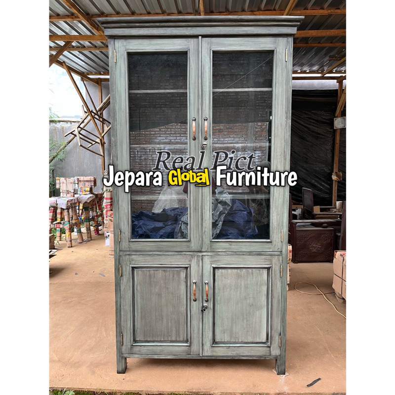 REAL PICT  Lemari Hias Pajangan Jati Antique klasik - Lemari Jati antik - Lemari pajangan klasik jat