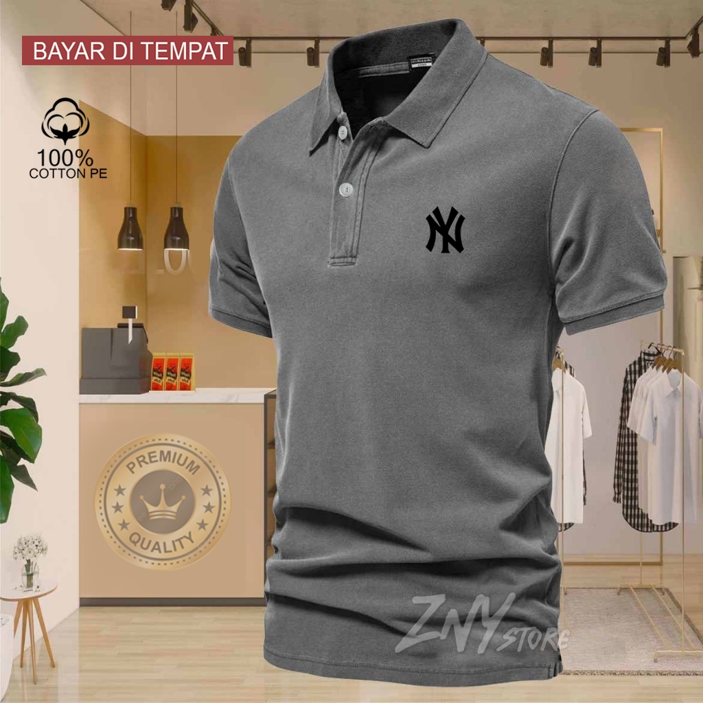 COD T-shrit POLO kerah NY Logo Hitam Baju Kaos Kerah Dewasa Shirt / Kaos Wangki Pria Polo / Kaos Ser