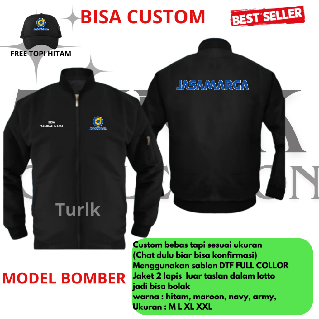 Jaket Jasa Marga Jaket Bomber Jasa Marga Jaket Tebal Bisa Bolak Balik Free Topi Hitam