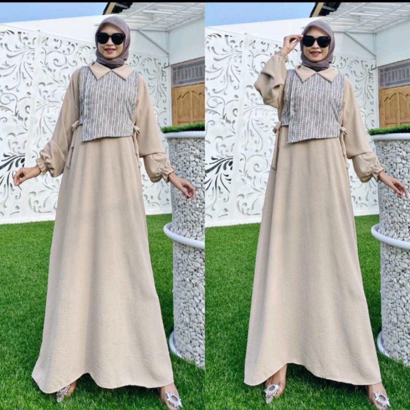 Inara Gamis Rompi Kotak Gamis CRINCLE polos