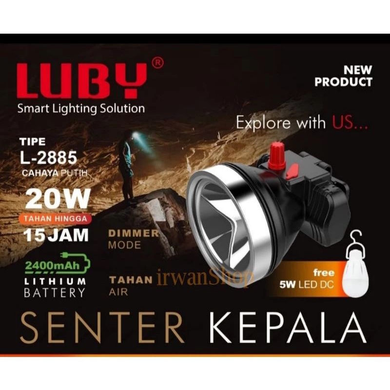 senter kepala luby 20watt dimmer L-2885 cahaya putih