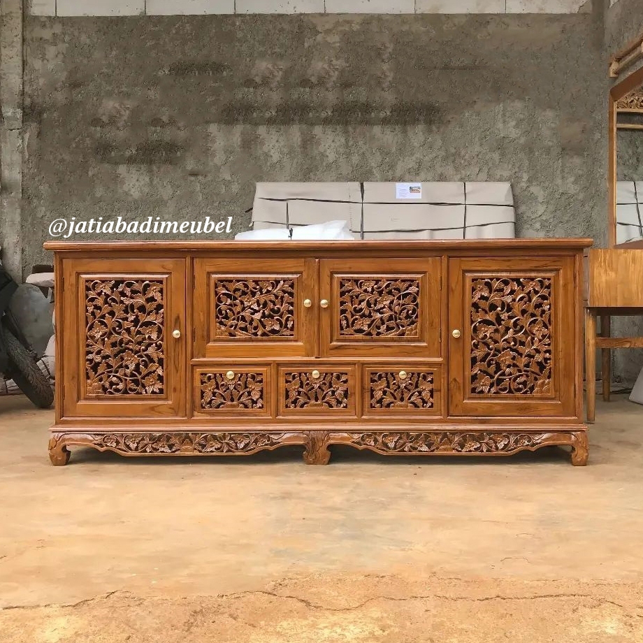 Bufet Tv Ukir Jati, Meja Rak Tv Ukir Lemari Hias Ukiran Palembang Kayu Jati