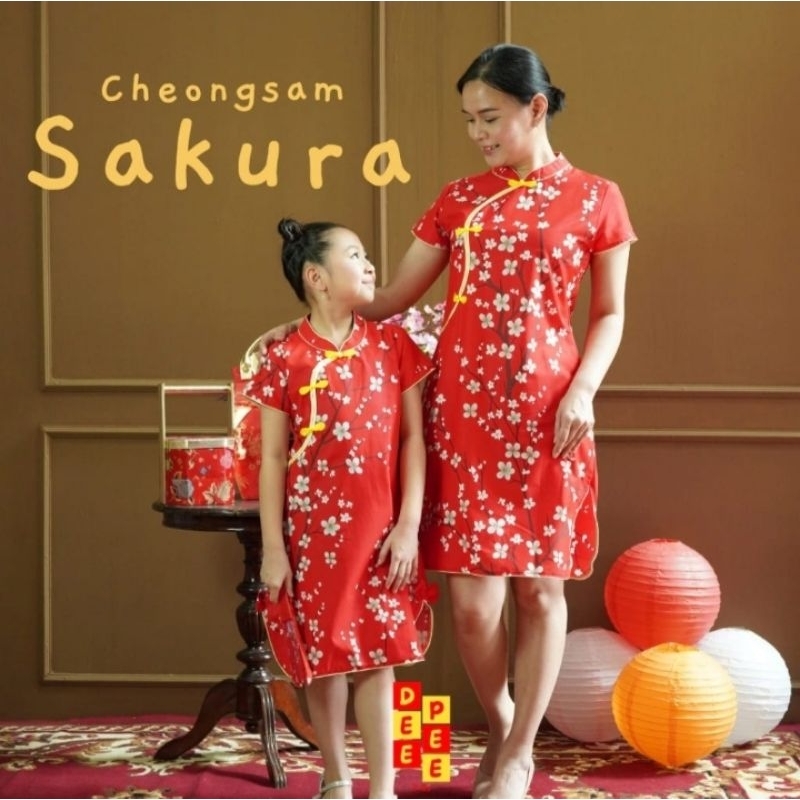 Dress merah cheongsam anak perempuan import