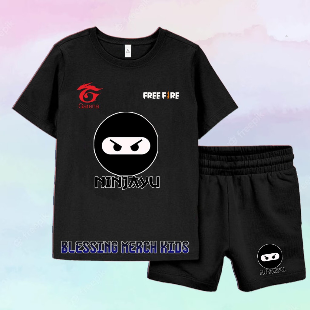 SETELAN BAJU KAOS ANAK ANAK FREE FIRE NINJAYU
