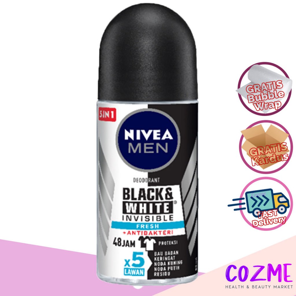 NIVEA MEN Deodorant Roll On Black & White Invisible Fresh 50mL