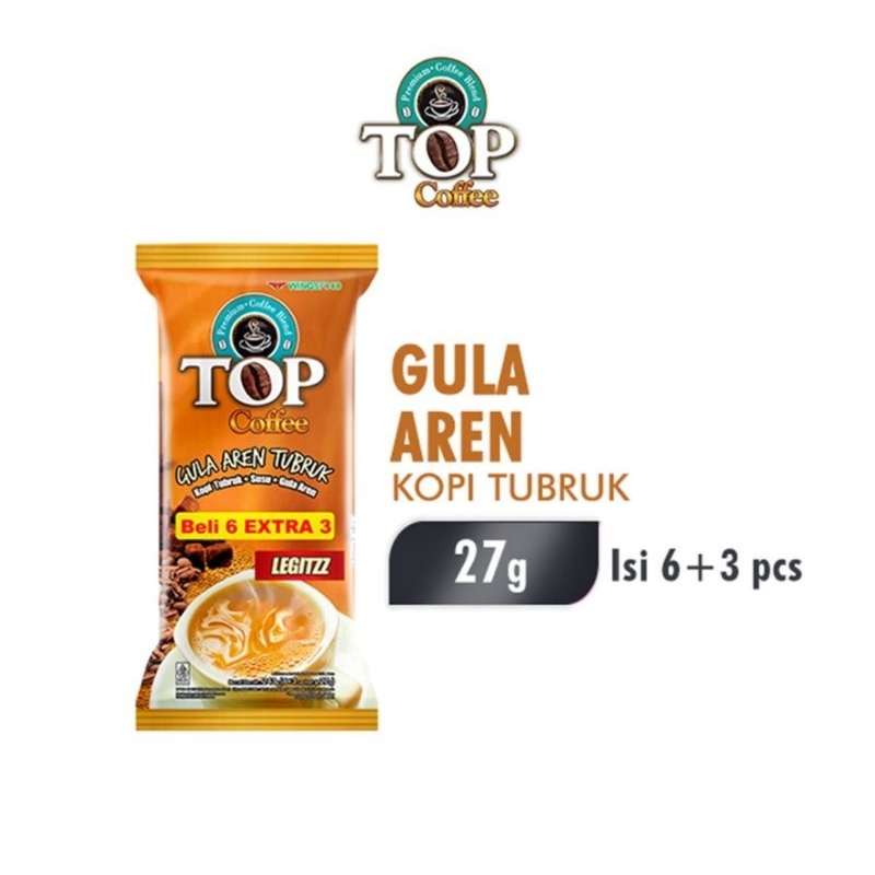 

TOP COFFEE KOPI GULA AREN TUBRUK ISI 9 PCS KEMASAN 27 GRAM TStore