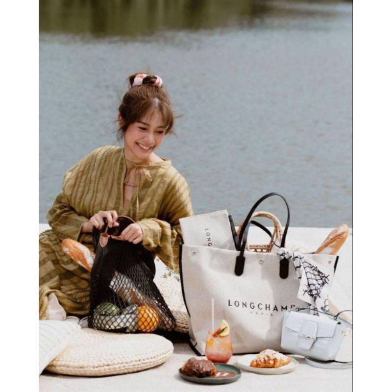 Tas Shoulder Tote Longchamp Roseau Essential Toil Canvas Tote