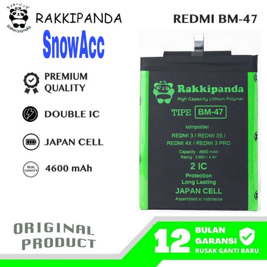 Rakkipanda Baterai Redmi 4X / Redmi 3 / Redmi 3S/ Redmi 3 Prime / Redmi 3 Pro / Bm47 Battery