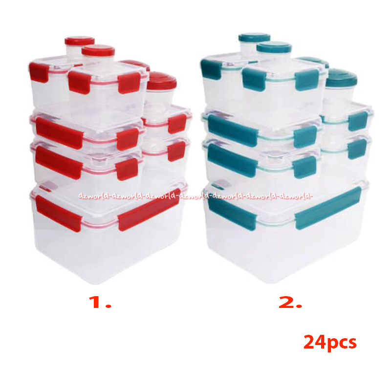 Kris Set 24pcs Food Container Set Wadah Tempat Makanan Dengan Klip Lock Warna Hijau Merah Pengunci M