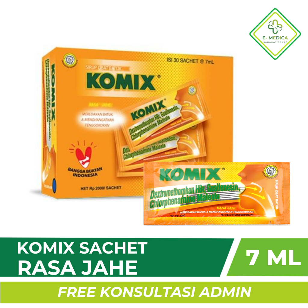 

(1 BOX) Komix Rasa Jahe Sachet 7 ml - isi 30 Sachet - Meredakan Batuk dan Menghangatkan Tenggorokan