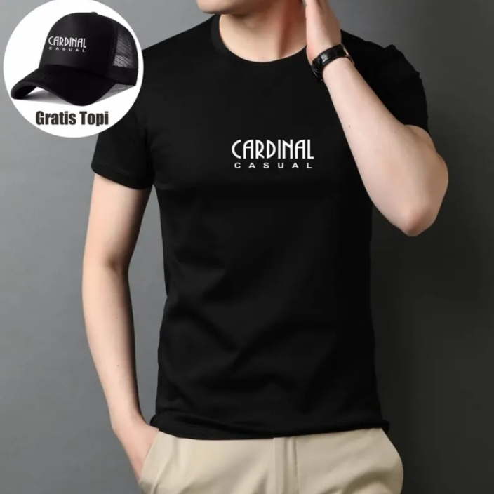Kaos Cowok Cewek Cardinal Casual Text Putih Gratis Topi / Cutton 100% /Kaos Distro Pria / Kaos Tebal