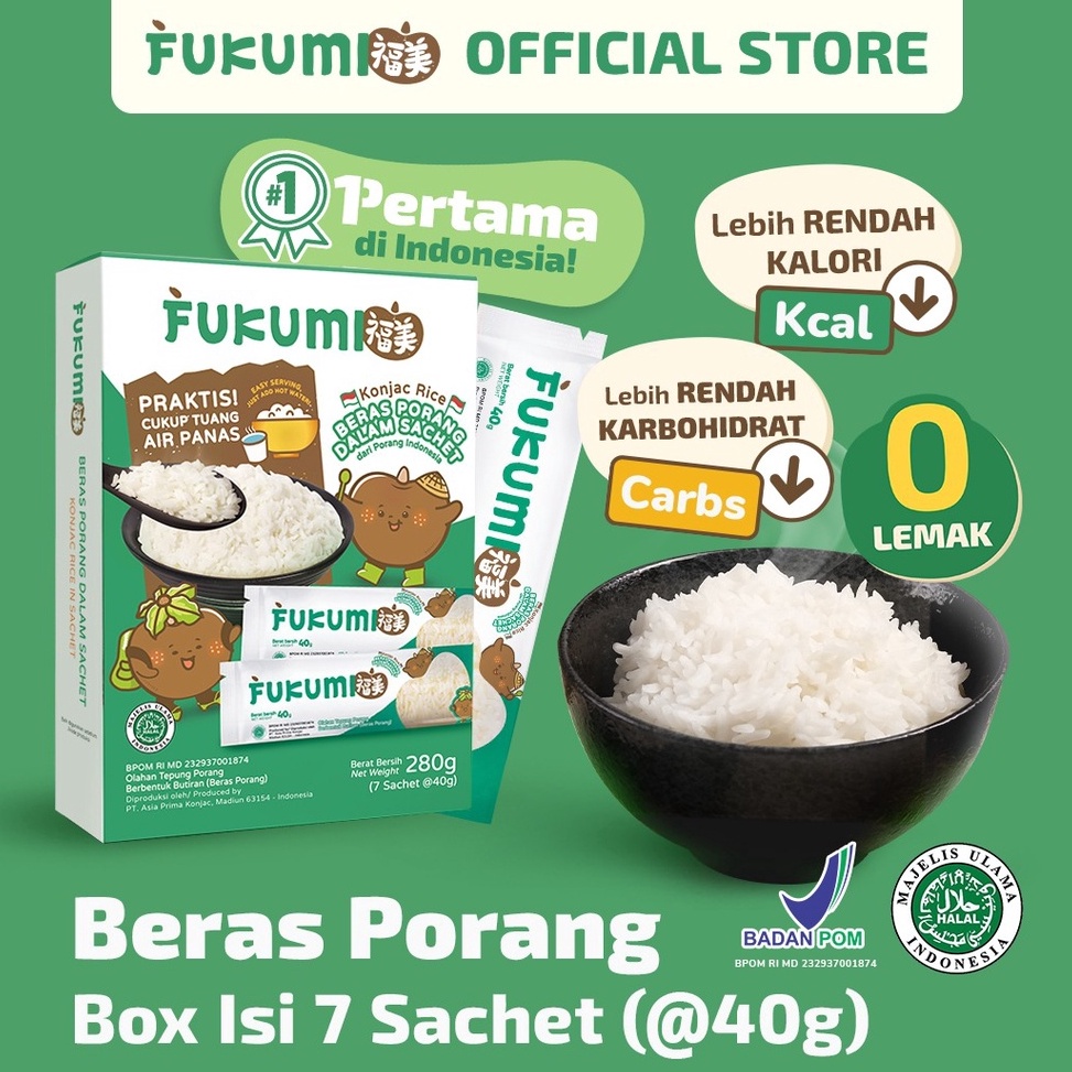 

Best FUKUMI BERAS PORANG BOX SACHET Fukumi Shirataki Beras Konjac Rice Diet isi 7 sachet x 4gr