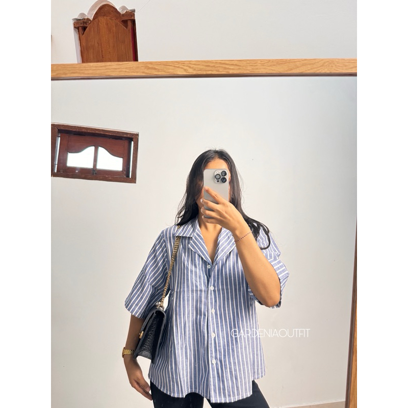 Gardenia Outfit | Stripe Oversize Shirt/Kemeja Oversize/Kemeja Garis-Garis