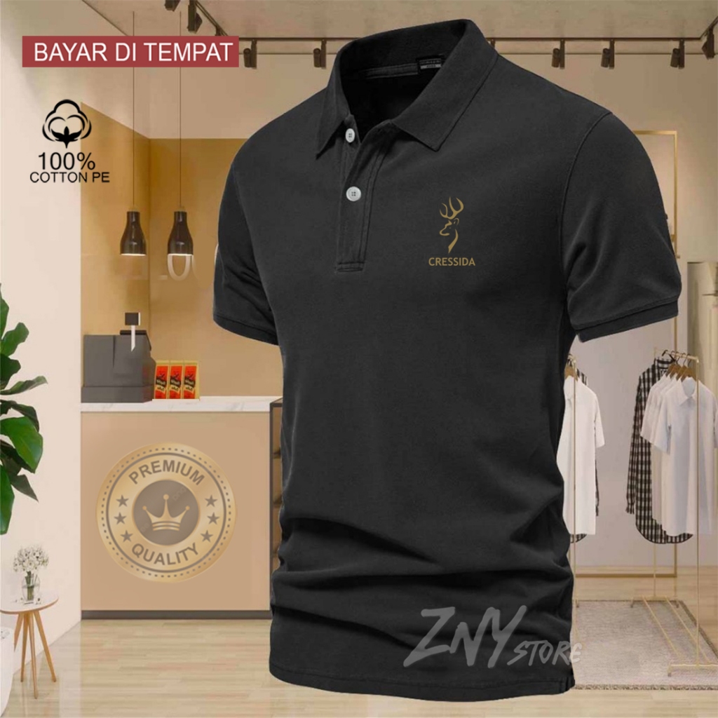 COD T-shrit POLO kerah Cresida Logo Gold Baju Kaos Kerah Dewasa Shirt / Kaos Wangki Pria Polo / Kaos