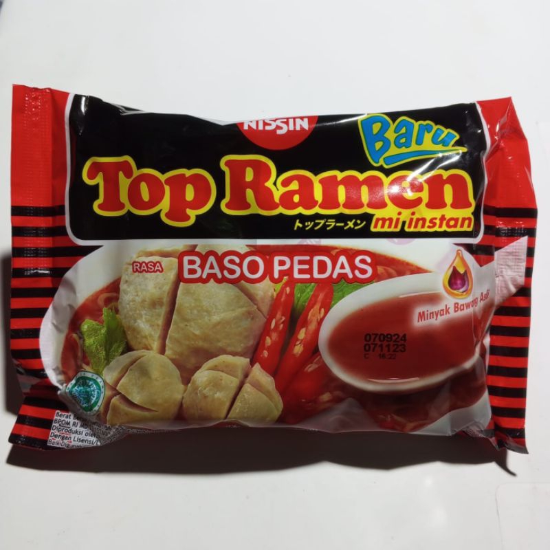 

TOP RAMEN - Harga 10 pcs/bungkus Mie Top Ramen Rasa Baso Pedas 56gr - Mie Instan Promo Murah