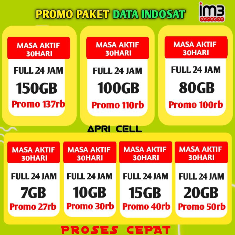 SUPER PROMO FULL 24 JAM 100GB|50GB|35GB|28GB|20GB  KUOTA INDOSAT