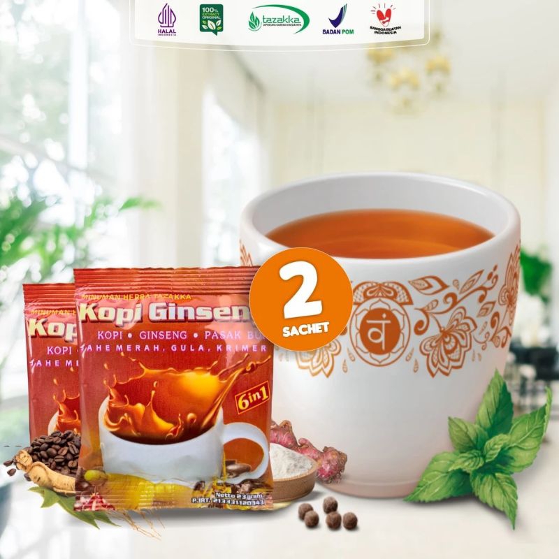 

Paket Hemat 2 Sachet Kopi Gingseng Tahan Lama Herbal Tazakka