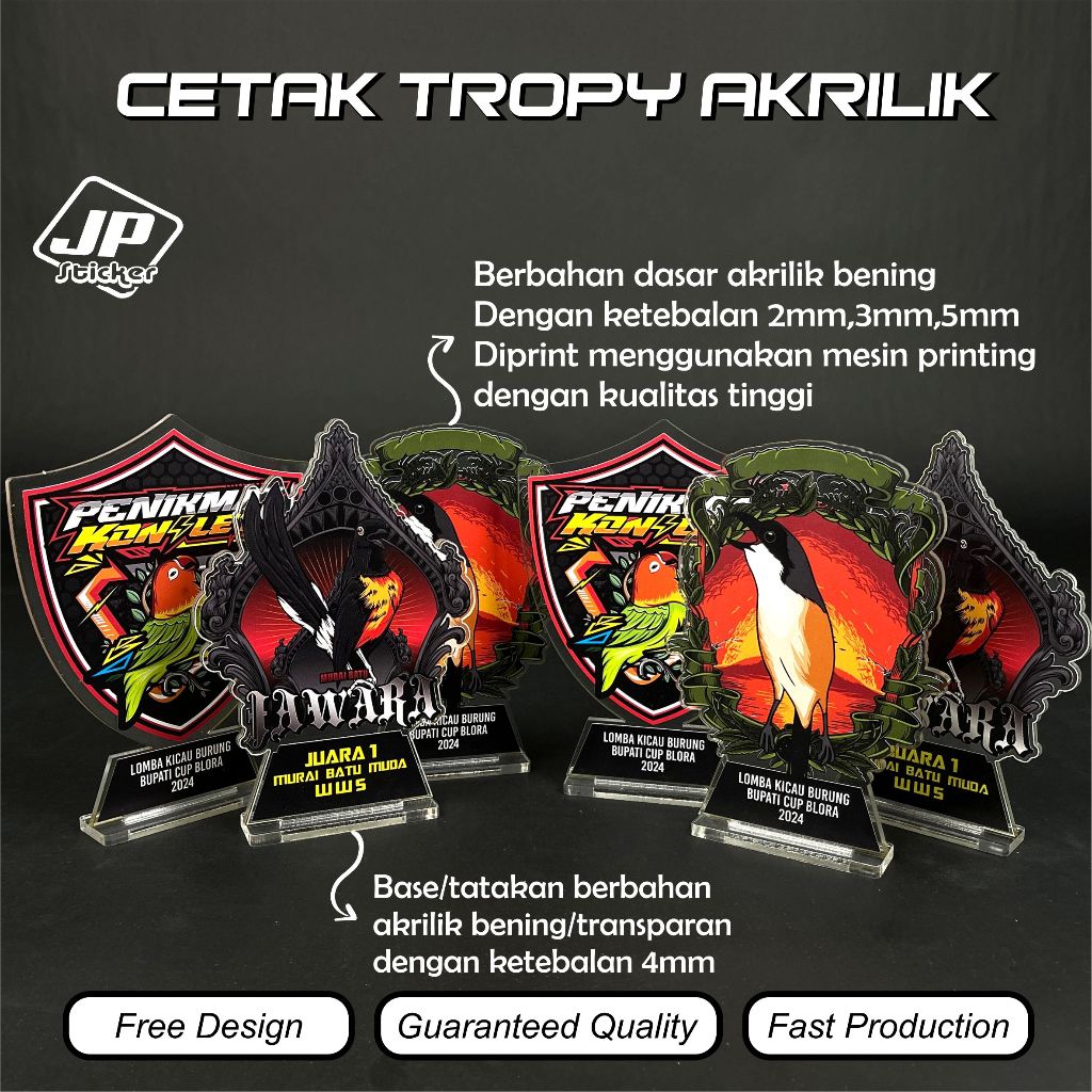 Custom Trophy Burung Piala Lomba Burung Kicau PLAKAT KONTES BURUNG