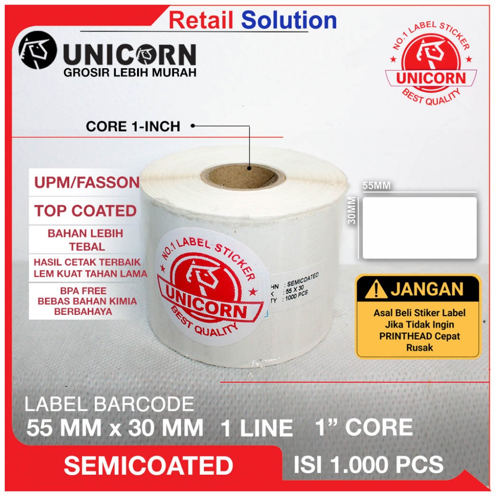 

Stiker Label Barcode Semicoat 55x30 mm / 55x30mm / 55 x 30 mm isi 1000