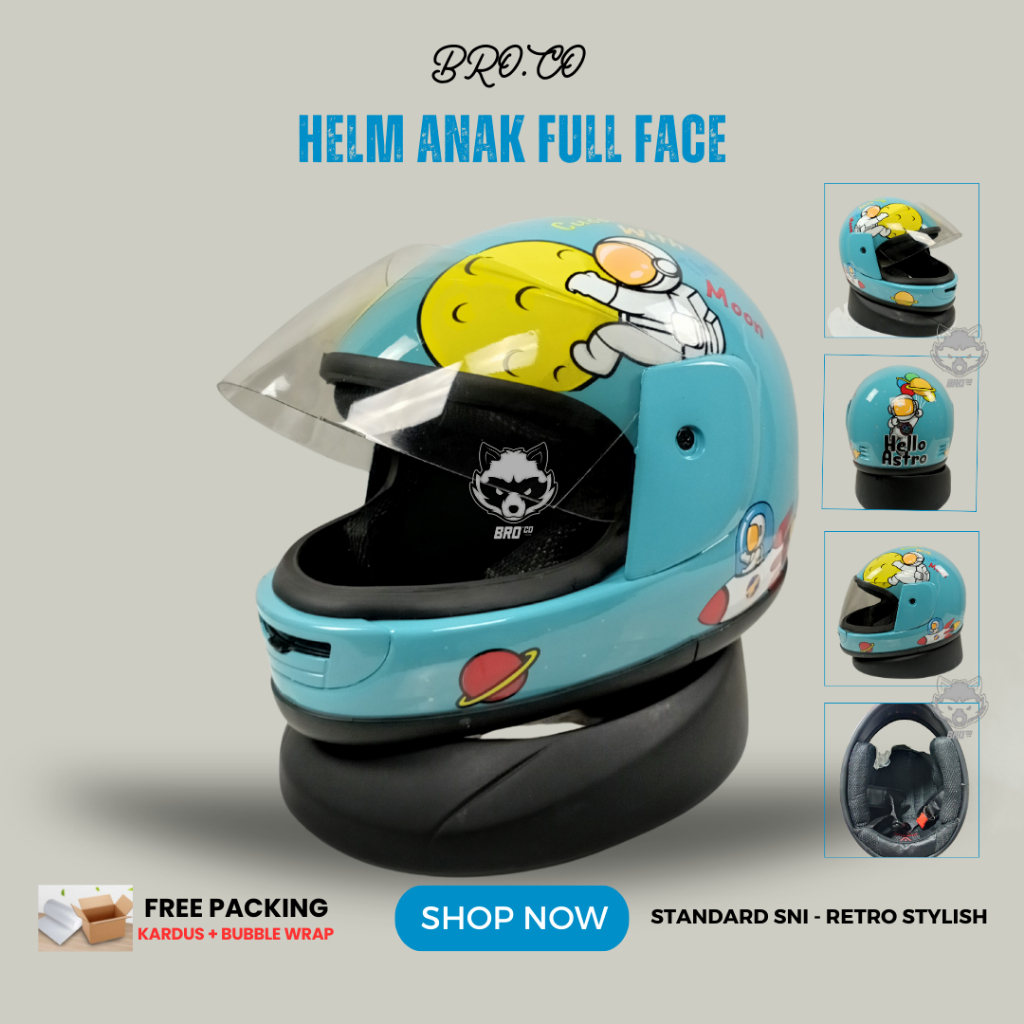 HELM FULL FACE ANAK ANAK KLASIK JUNIOR PREMIUM STANDARD SNI HELLOASTRO TOSCA GLOSSY BROKIDS BRO.CO U