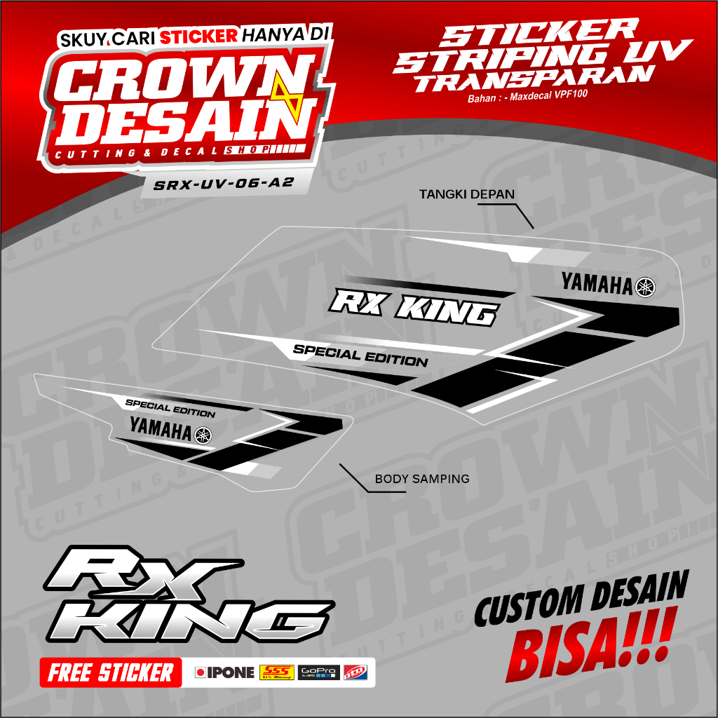 Striping UV RX KING Transparan Simpel Lis Hitam Putih - Stiker Striping Transparan RX KING Limited E