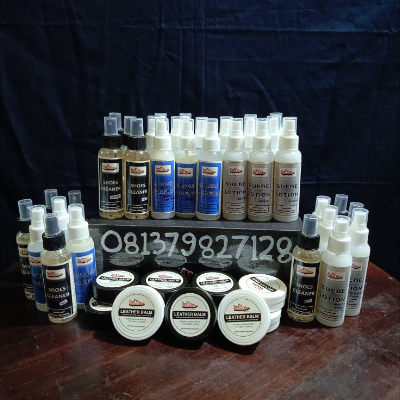 PAKET PERAWATAN SEPATU (SHOES CLEANER, SUEDE LOTION, SHOES PARFUM, dan LEATHER BALM)