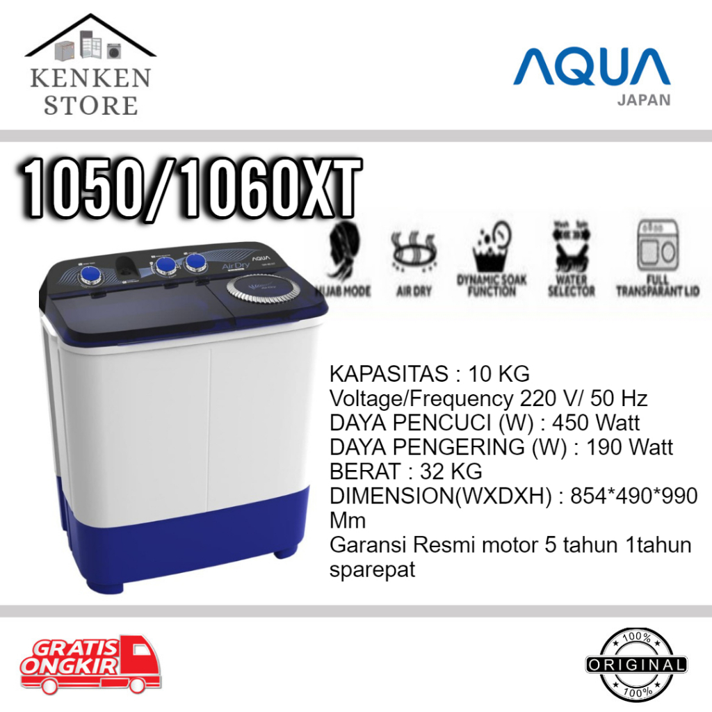 MESIN CUCI AQUA 2 TABUNG 1050XT/1060XT 10KG