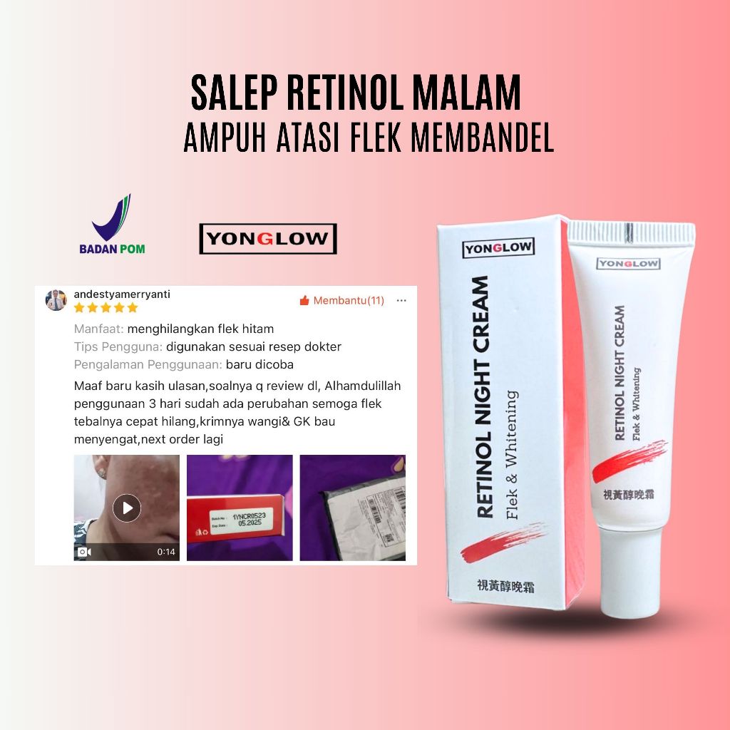 Salep Cina Retinol Yonglow Skincare BPOM Salep Malam Flek Noda Hitam Bintik Melasma Wajah Cream Anti