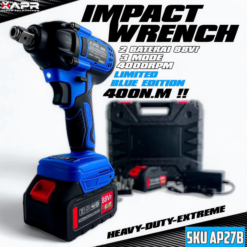 APR Impact Wrench 88v 400nm 2 baterai Fullset - Blue Edition