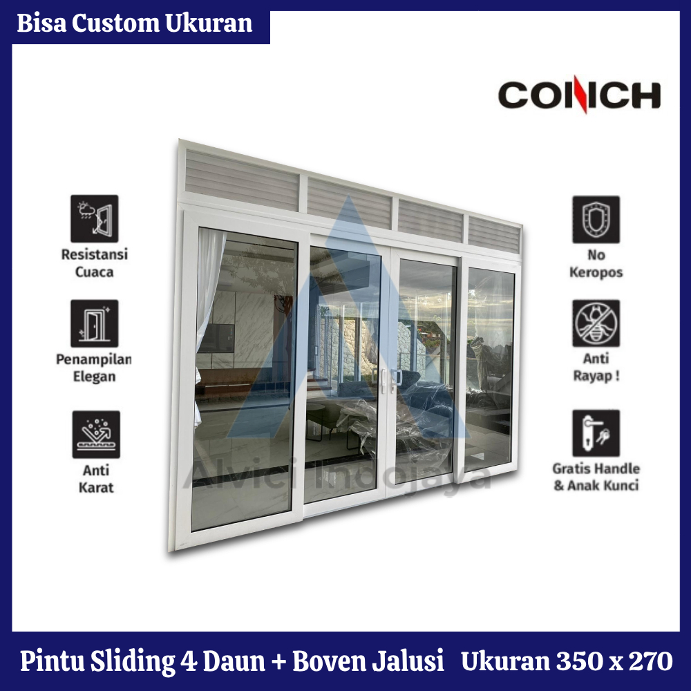 Pintu Sliding 4 Daun + Boven Jalusi UPVC Conch Warna Putih