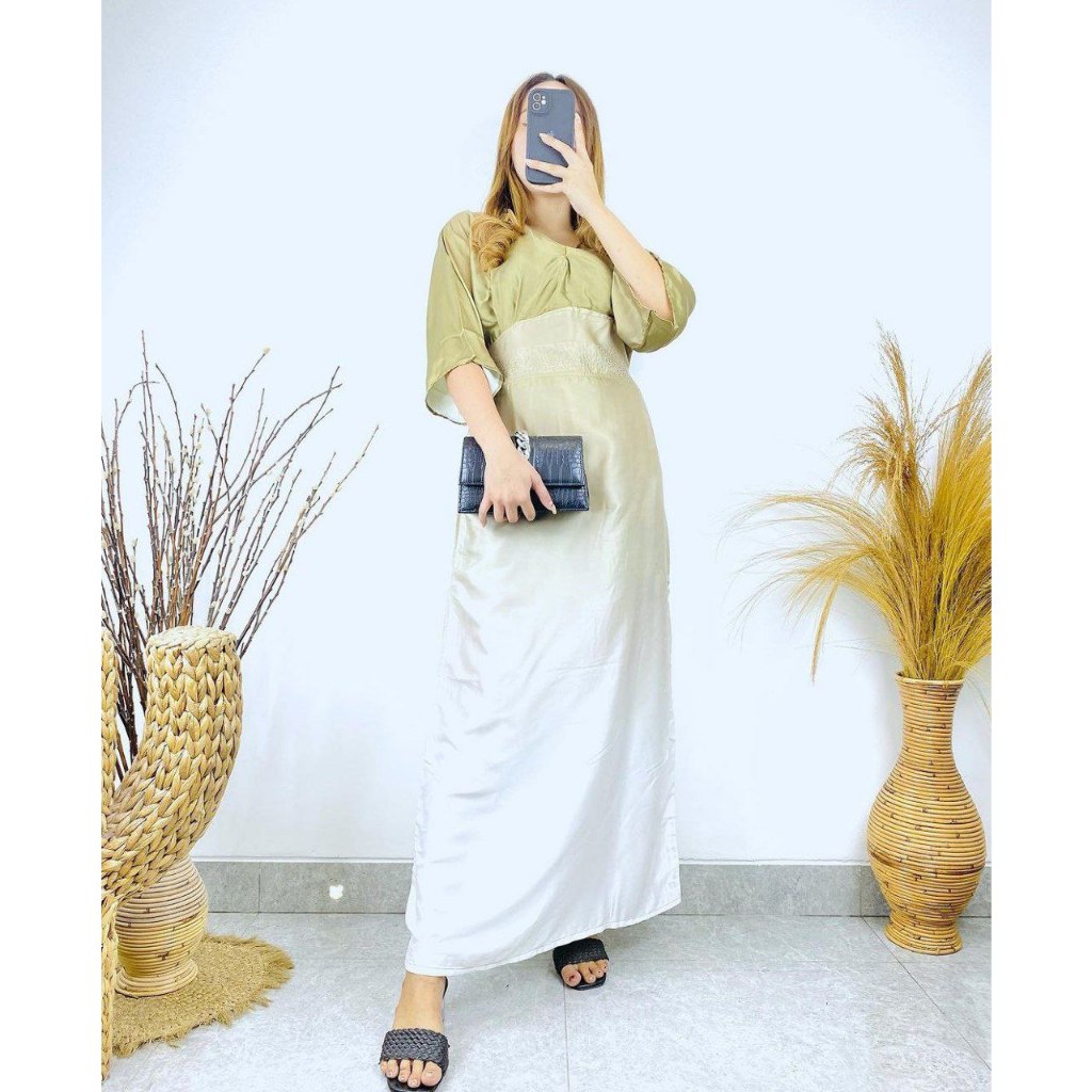 Benang Raja Gamis Ombre Armany Satin New Collection-Avocado