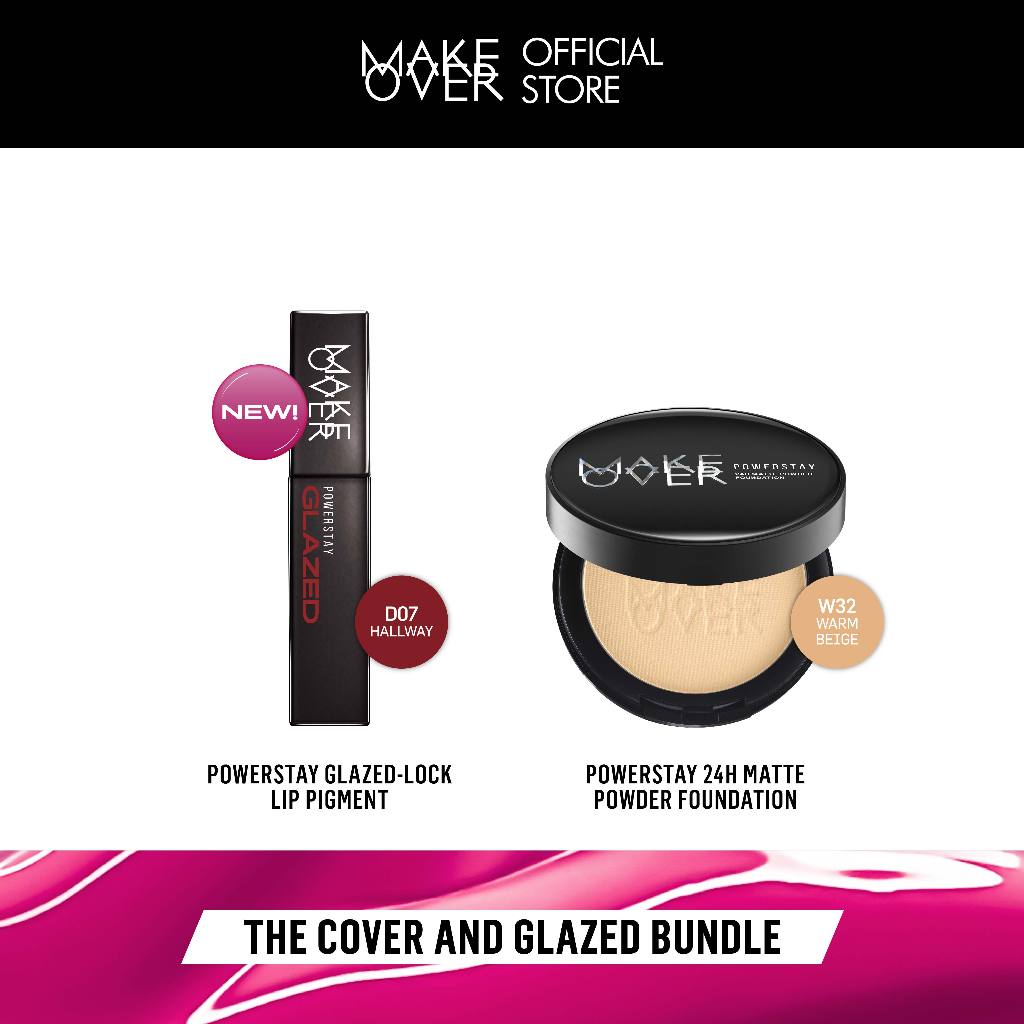 [HEMAT 100K] Make Over Glazed Lock + Powerstay Matte Powder Foundation :  THE COVER AND GLAZED BUNDL