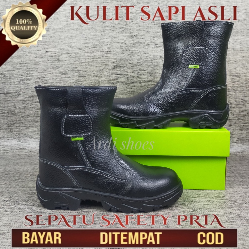 Sepatu Safety Boots Pria Kulit Asli Sepatu Tinggi Proyek Septi Cowok Lapangan Sepatu Ujung Besi