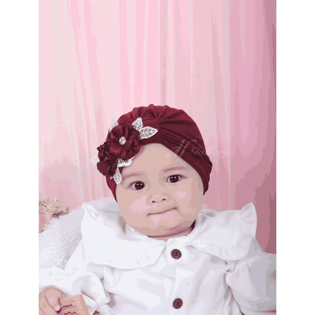 Turban Kayla Bunga Sorban Bayi Motif Polos | Ciput Baby NewBorn |  Topi Anak Perempuan | Turban Sorb