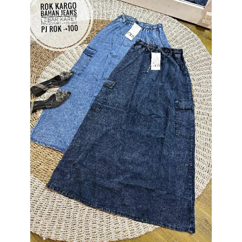 ROK JEANS - ROK JEANS DENIM CARGO WANITA