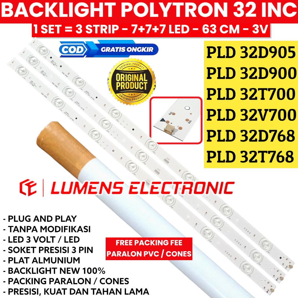 BACKLIGHT TV LED POLYTRON 32 INC PLD 32D905 32D900 32T700 32V700 32T768 LAMPU BL 7K 3V 7 KANCING 7LE