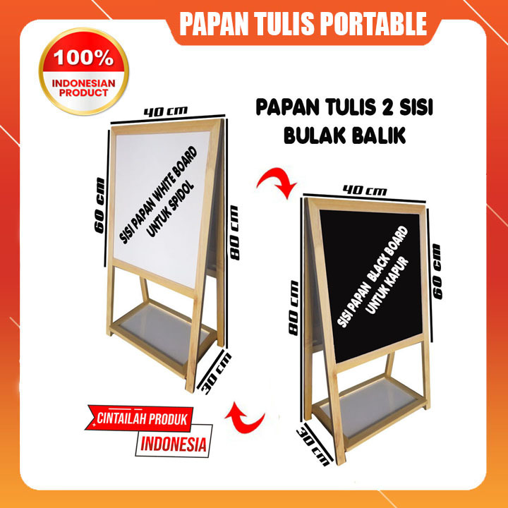 

Papan tulis hapus portbale 2 sisi berbeda white board dan black board