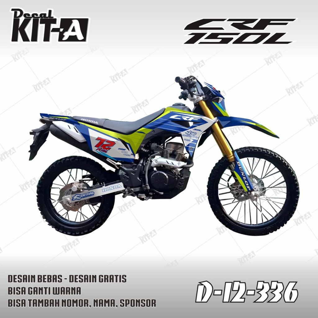 STIKER DECAL SUPERMOTO CRF 150L motif kombinasi warna biru hijau putih D-I2-336