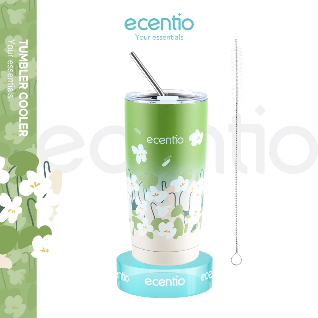 	 ecentio Cooler Tumbler Stainless Steel 304 Sedotan 550ml Cangkir Kopi Tahan Panas Dingin Bottle Cup	