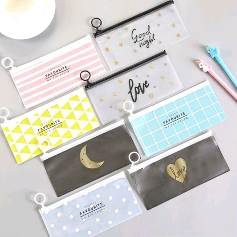 

Tempat Pensil Transparan Zipper kotak pensil pulpen murah siap pakai