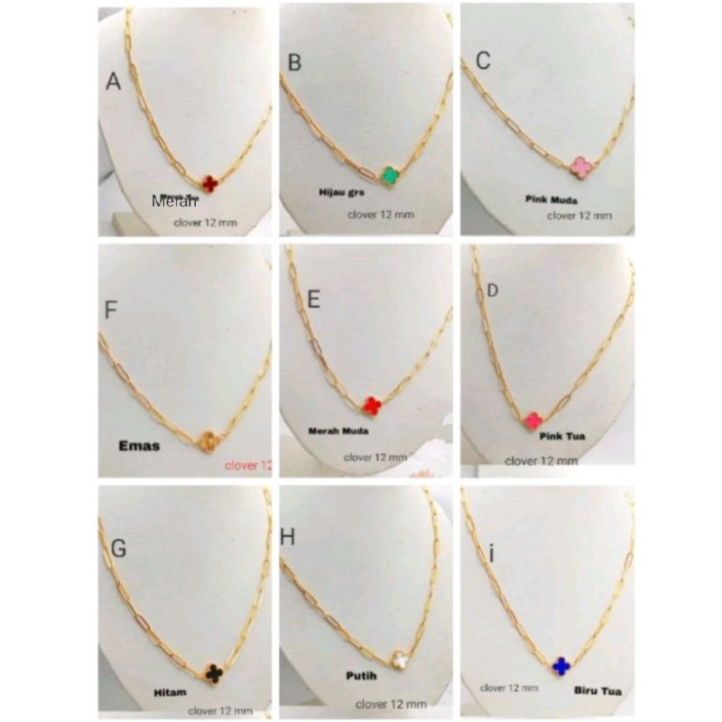 RB538. Kalung titanium wanita model clover bolak-balik 12 mm terlaris