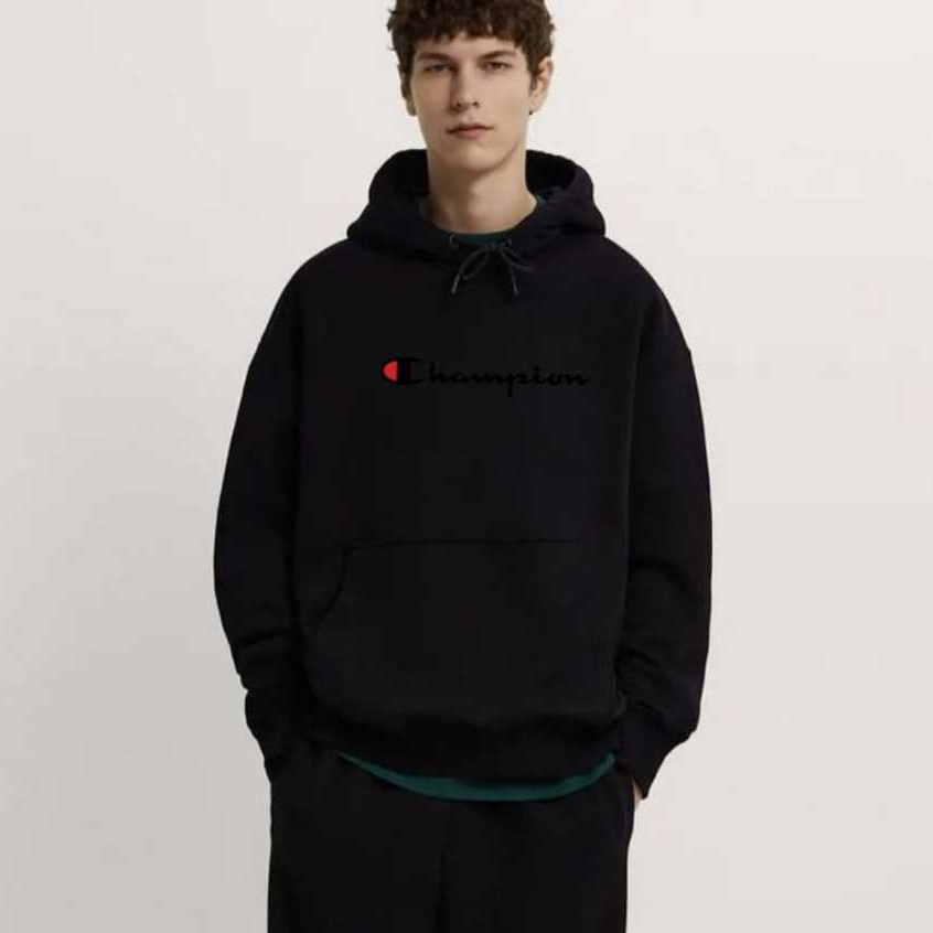 Jaket Hoodie Hitam Bahan Tebal Sablon Champion Kekinian // Hoodie Champion Dewasa Termurah