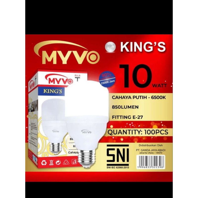 LAMPU BERGARANSI LED 10 Watt Myvo King Capsule Bulb putih