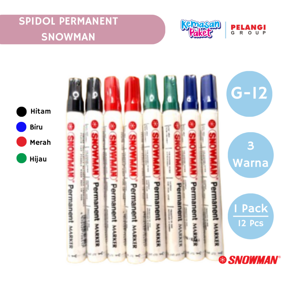 

SPIDOL PERMANENT G-12 JAPAN SNOWMAN WARNA WARNI HIJAU-MERAH-HITAM-BIRU